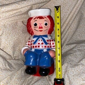 Vintage 1972 Raggedy Andy Hard Plastic Coin Bank Bobbs Merrill missing stopper
